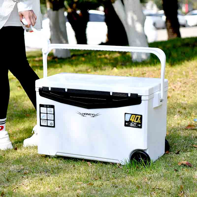 Incubadora portátil de caja de hielo portátil para acampar con soporte de carga de 40L y caja de refrigeración con ruedas